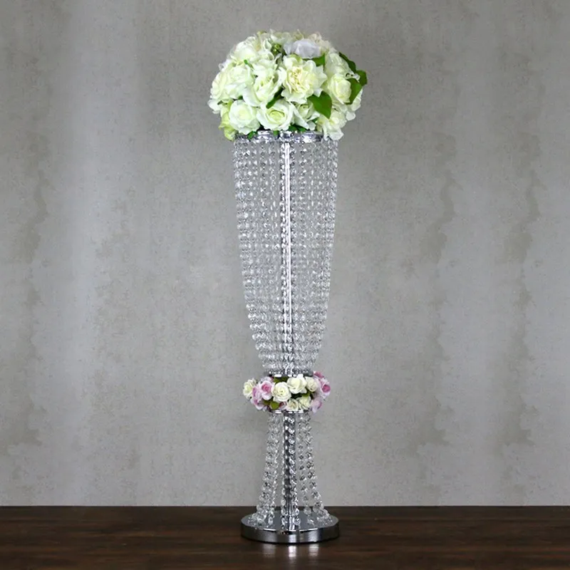 80cm High Wedding Center Piece Decoration Luxury Crystal Pillar In Funnel Design