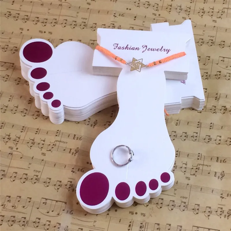 fashion foot shape anklet cards high quality 2in1 jewelry Showing stand ivory board display paper anklet holder T4001
