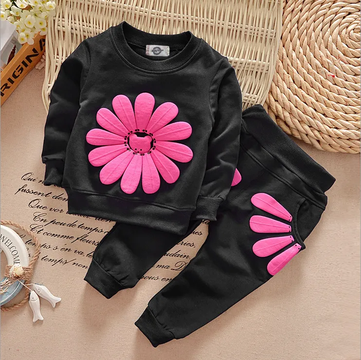 Spring Autumn Girls Tracksuit Baby Kids Flowers Tops Sweatshirt + Pants Clothing Suits Children Cotton Outfits Sets 2231