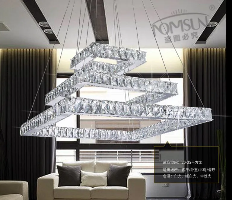 Lustre en cristal LED moderne lampe rectangle K9 cristaux suspension éclairage suspendu lumières intérieures suspension luminaire suspend251R