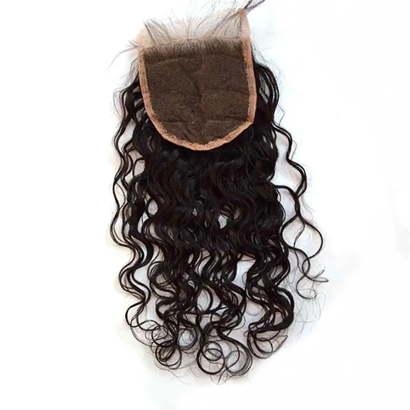 Wet And Wavy Lace Closure With Baby Hair Natural Black Virgin Burmese Water Wave Top Closures Bleached Knots G-EASY