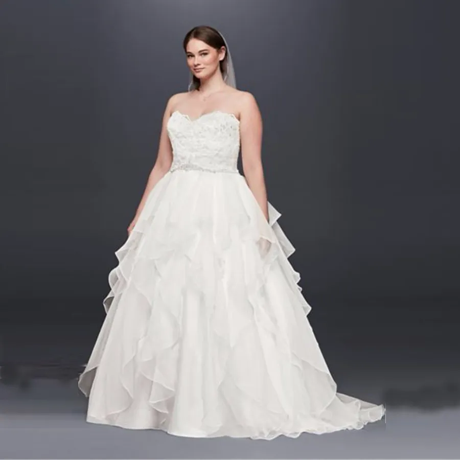 NEW! Lace and Organza Plus Size Ball Gown Wedding Dress Custom Made Sweetheart Beading Bodice Appliques Bridal Dresses 9WG3830