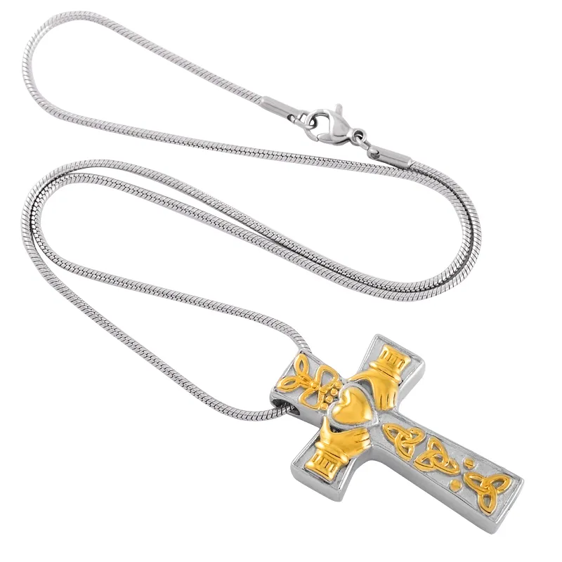 IJD8025 – collier avec pendentif en acier inoxydable, croix de la paix mondiale, pendentif de crémation, en forme de cœur, cendres commémoratives, urne souvenir, 285m