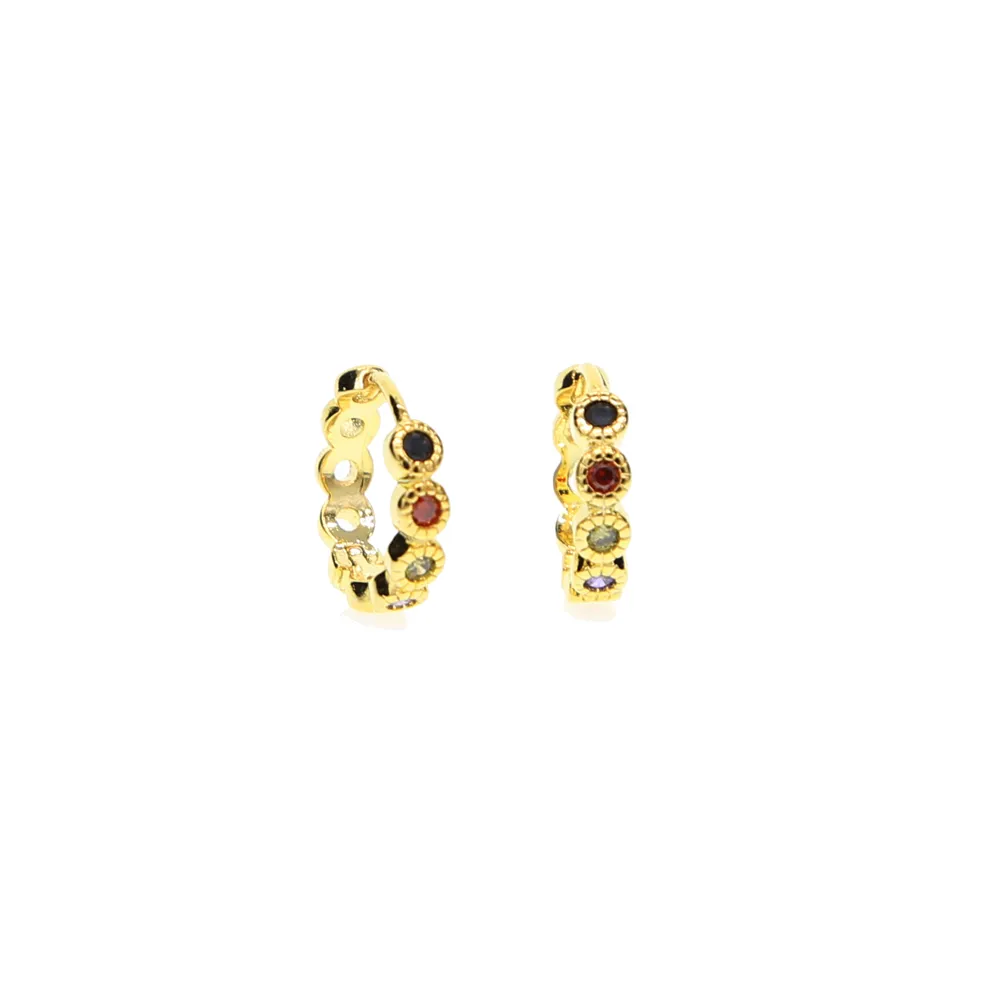 semplice mini piccolo cerchio placcato oro giallo 18 carati da 10 mm multi colore zirconi cubici da donna ragazza Huggie Hoop Earring205T