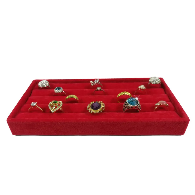 3 pezzi di velluto rosso anello di gioielli display organizer custodia di velluto orecchini gemelli anello scatola di immagazzinaggio vassoio anello bar vassoio 11 2287I