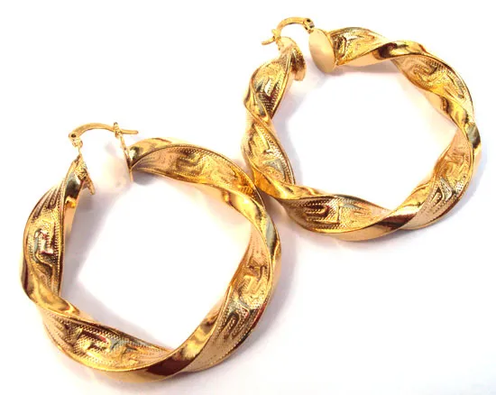 Riesige, schwere Damen-Creolen aus 14-karätigem Gelbgold mit echter massiver Goldfüllung bieten erstklassige After-Ser227K-Ohrringe