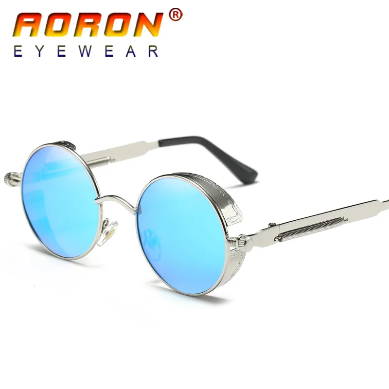 Gafas de sol deportivas polarizadas para hombre AORON Gothic Steampunk espejo círculo redondo gafas Retro UV400 gafas Vintage con Br207D