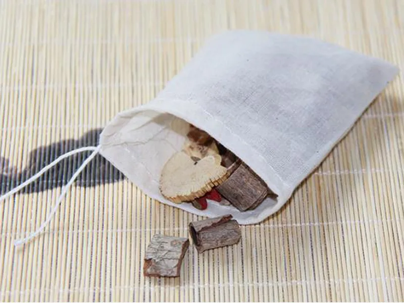 Entièrement portable 8x10cm mousseline coton mousseline de cordon réutilisable sacs emballage de bain de bain herbes sacs de thé filtre242c
