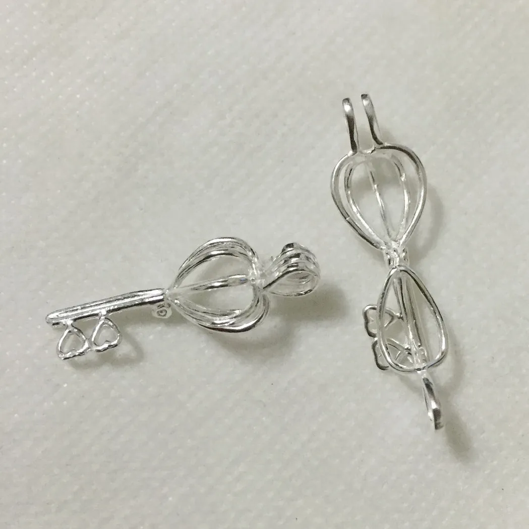 925 Silver Double Heart Love Love Key Locket Cage Sterling Silver Pear Bead Pendant Presting for DIY Fashion Bracelet Netclace Jewelry247t