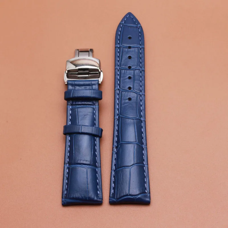 WatchBand Quality äkta läder Watch Band 14mm 16mm 18mm 20mm 22mm Dark Blue Watchbands rem Silverlås Watch Accessories2824