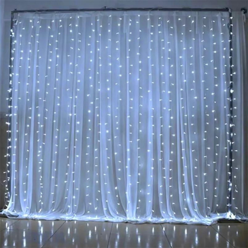 3x3m utomhusanslutningsbar LED -sträng gardin lätt fairy jul ljus girland vattentät trädgård parti bröllop fairy light ac 110319s