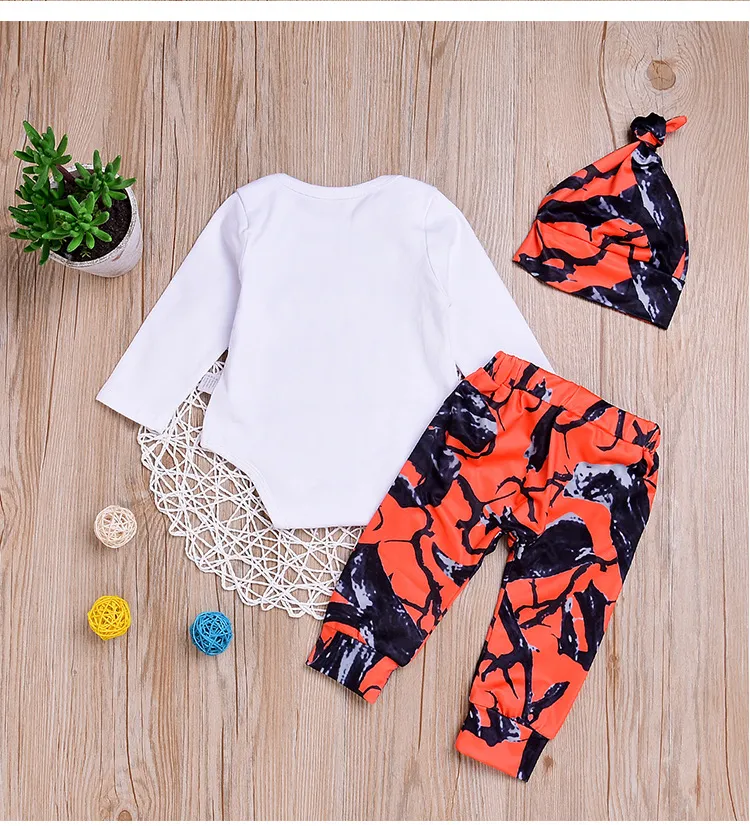 2018 New Toddler Baby Boys Sets Little Brother Romper + Long Pants Leggings + Hat Orange Camouflage Outfits Set Newborn Infant Clothes