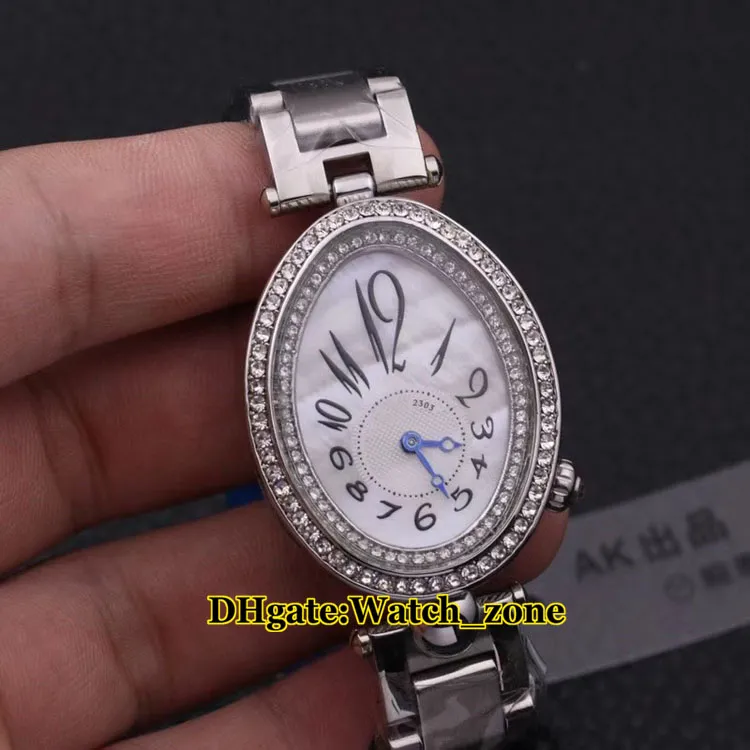 Valentine's Day Gift Reine De Naples 2303 White Shell Dial Quartz Diamond Bezel Womens Watch Stainless Steel Bracelet New Lady Watches