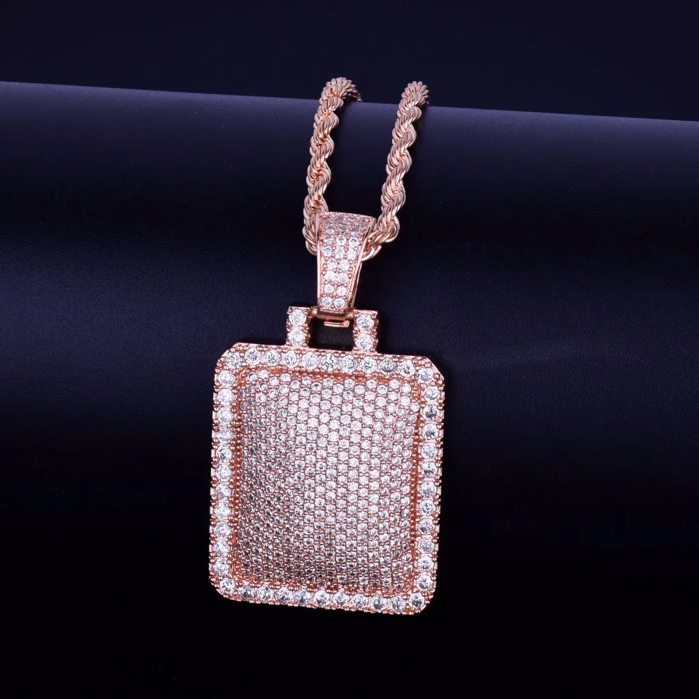 Bling Cage Dog Tag Necklace Pendant Steel Rope Chain Gold Color Iced Out Full Cubic Zircon Men's Hip Hop Jewelry for G203N