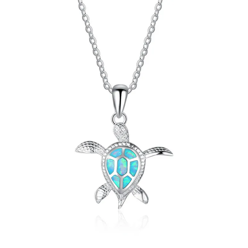 Collier avec pendentif en forme de tortue de mer, nouvelle mode, mignon, argent rempli d'opale bleue, pour femmes, Animal, mariage, océan, plage, bijoux, cadeau 256L