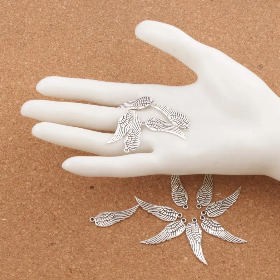 Aile d'ange perles breloque 200 pièces 12 4x25mm pendentifs en bronze argent Antique bijoux de mode bricolage L084332M