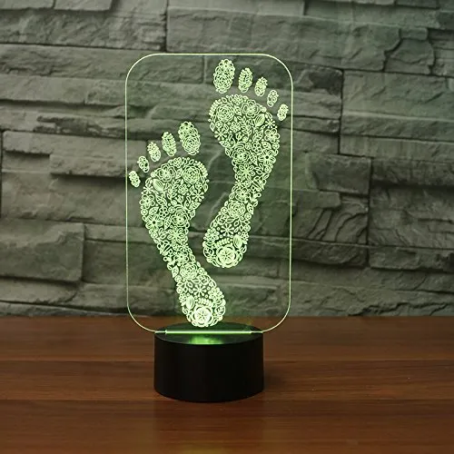 3D Lovely Foot Footprint Night Light Touch Table Desk Optical Illusion Lamps Changing Lights Home Decoration Xmas Birthday305H