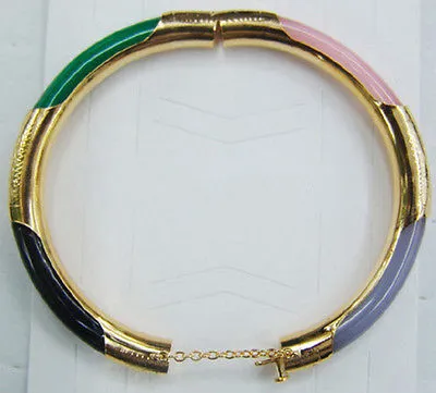 Bracciale rigido multicolore verde nero rosso viola rosa giada agata 18KGP326j