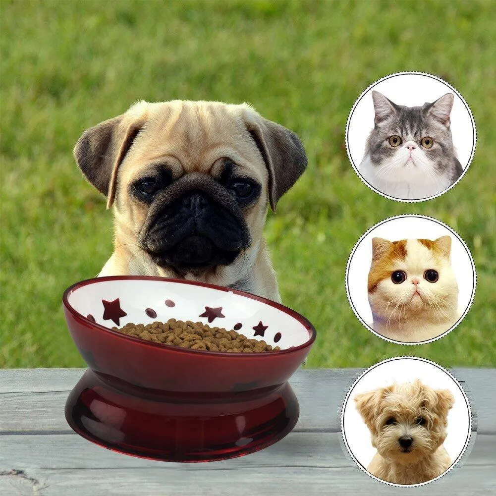 Dog & Cat Elevated Bowl with Non-Slip Prevent Chocking Easy Get food Tilted Star Bullfighting Short Nose Dog Skid Resistant Wear B3208