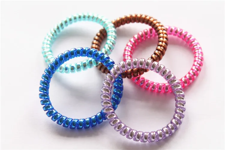 Women Colorful Hairband Girl Candy Color Headband Telephone Cord Elastic Ponytail Holders Hair Ring Diameter 5cm