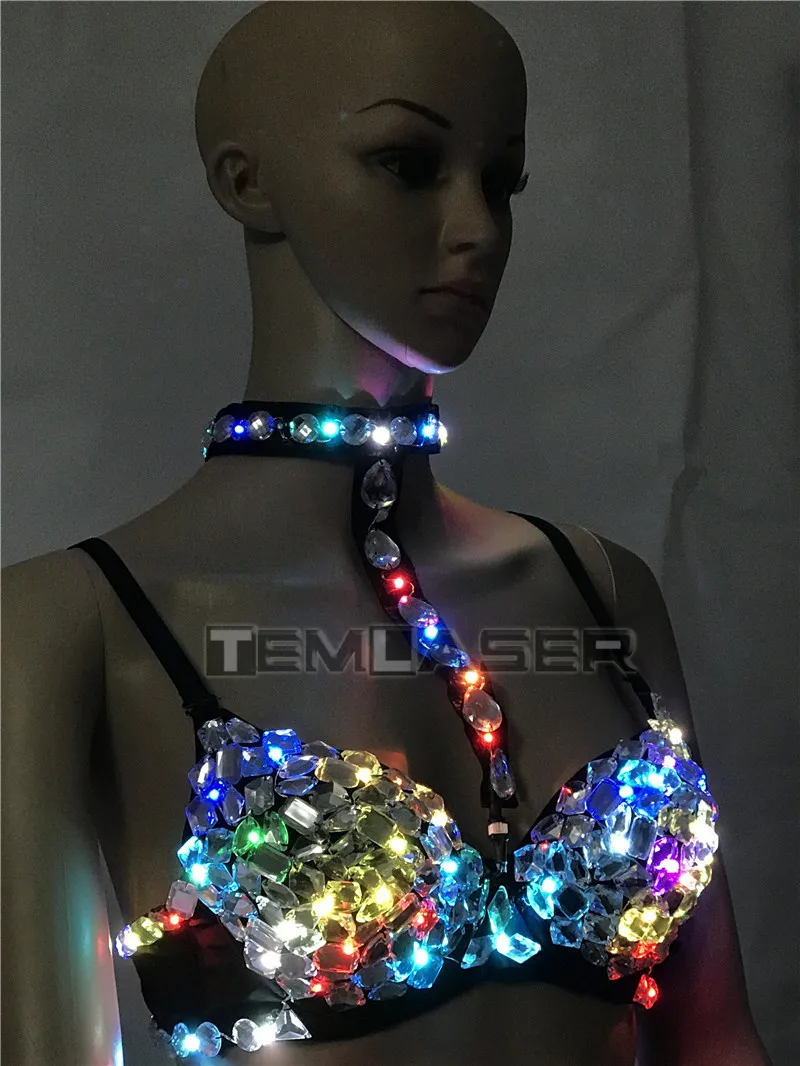 Sexy LED Bra Stage Bra Colorful Flash LED Glow Diamond Underwear