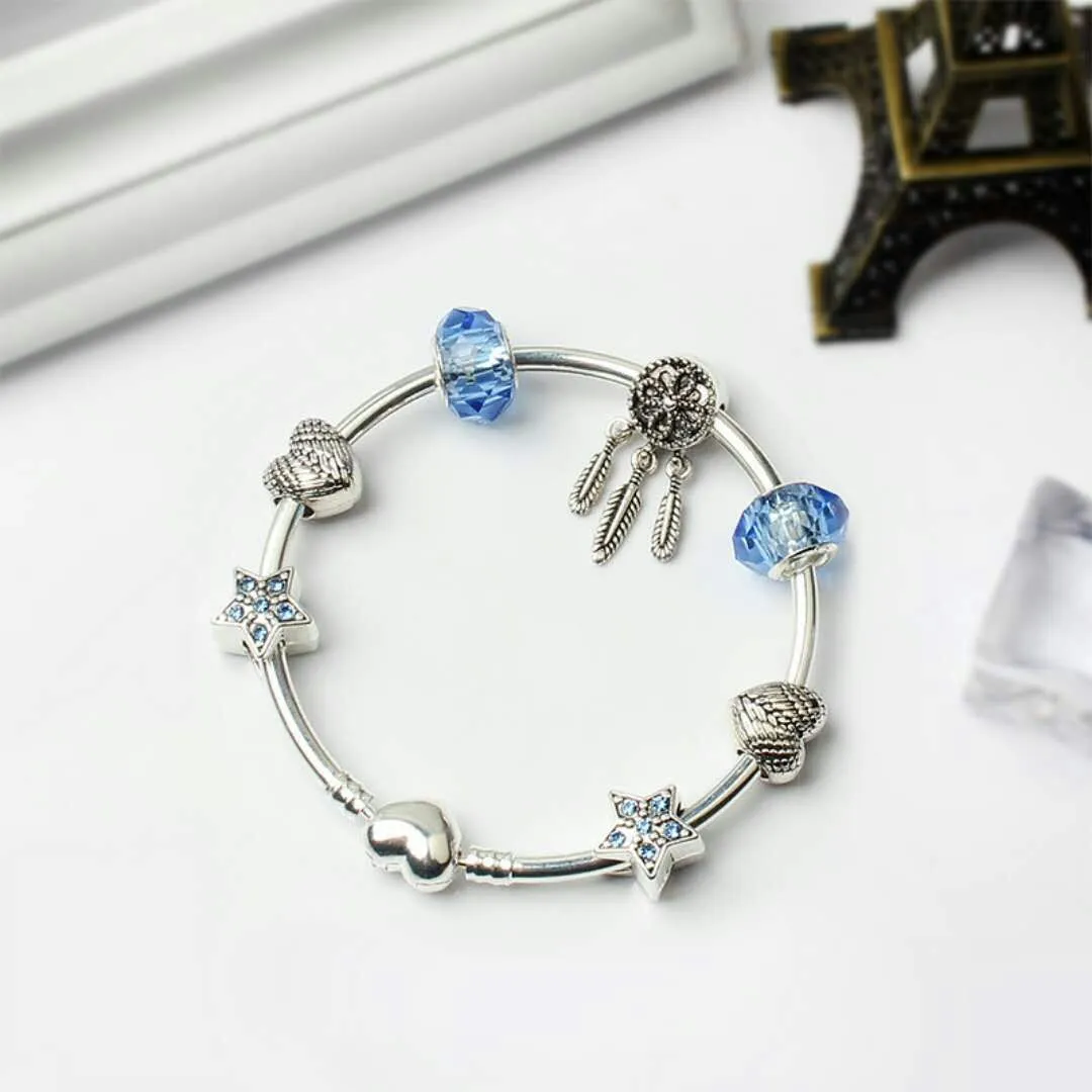 Uroki pasujące do bransoletki Blue Star Beads Dream Catcher Dangle Pendant Bangle Love Bead DIY Wedding Jewelry Akcesoria338d