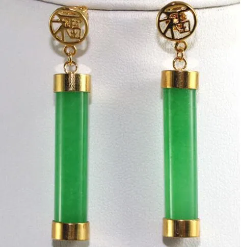 Brincos vintage femininos de jade verde pendurados em ouro 18K joias de festa novo 260n