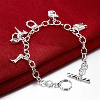 Vente en gros - - Prix de vente au détail le plus bas cadeau de Noël en argent 925 Bracelet de cheval suspendu Horseshoe Bracelet Bracelet chaîne géométrique en argent H074