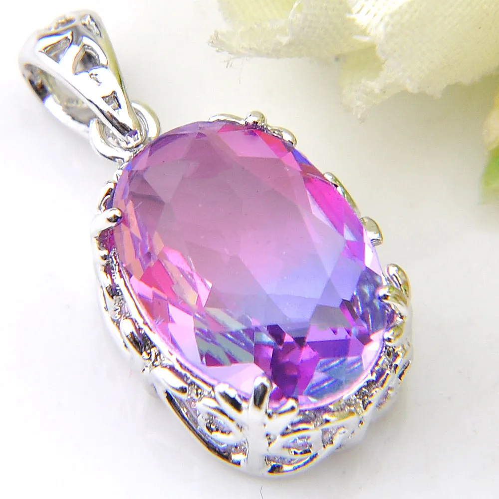 Gift de Noël Rainbow Pendants ovale vintage bi colored tourmaline 925 Collier plaqué en argent sterling femmes bijoux australie US 316p