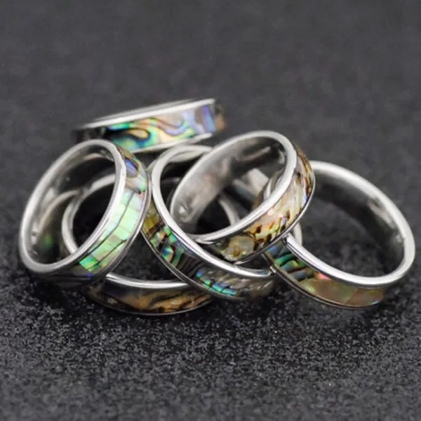 Natural Shellfish Abalone Shell Inlay 316L Stainless Steel Quality Rings 6mm Width Retro Wedding Engagement Pupular Ring Who182k