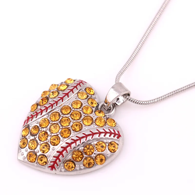 Charm Rhinestone Baseball Necklace Party Supplies Softball Pendant Necklace Love Heart Necklace