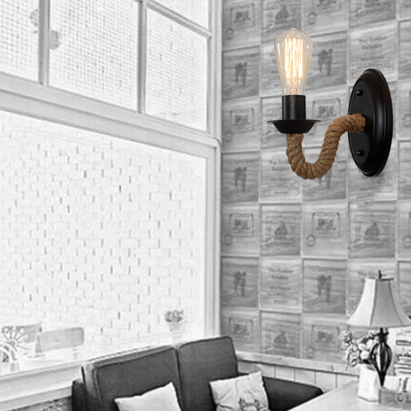 Loft Vintage chanvre corde appliques rétro industriel mur LED lumière étude couloir café appliques éclairage intérieur Luminaria229b