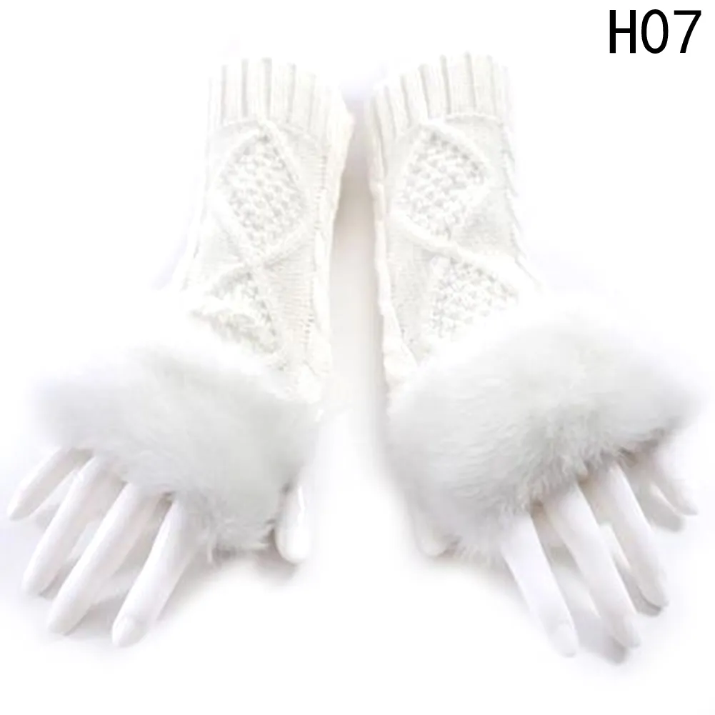 LASPERAL 1 Paar Vrouwen Mode Handschoenen Nepbont Hand Pols Gehaakte Gebreide Vingerloze Handschoenen Winter Herfst Knitting222w