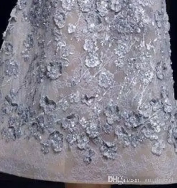 Abiti da sera alla moda Eleganti abiti da ballo a-line con applicazioni in pizzo 3/4 Maniche lunghe Lunghezza tè Vestito da celebrità formale sexy Custo197C