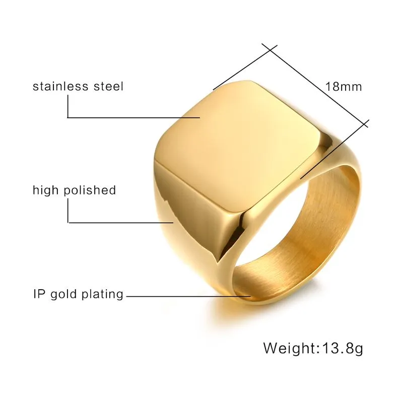 Men Club Pinky Signet Ring شخصية مزخرفة الفولاذ المقاوم للصدأ الفرقة الكلاسيكية Anillos Gold Gold Jewelry Masculino Bijoux271h