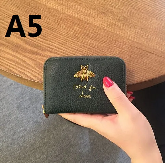 Portefeuille féminin rectangle authentique cuir en cuir Billfold Zero Purse Small Wallet Sac de carte Honeybee Short Cre272Z