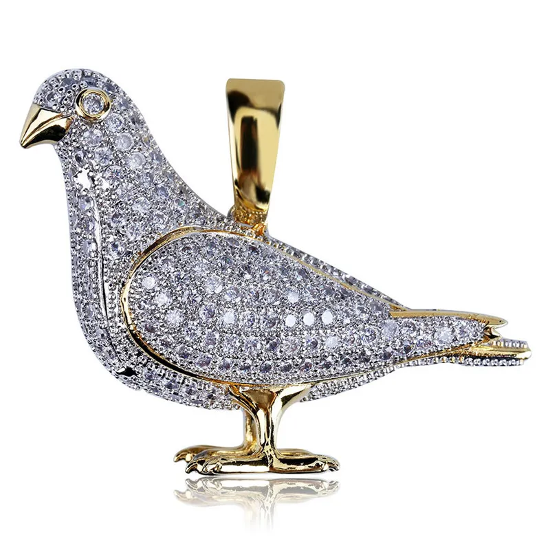 مجوهرات الهيب هوب المثلجة قلادة قلادة حمامة مع سلسلة ذهبية للرجال Micro Pave Zircon Animal Necklace2850