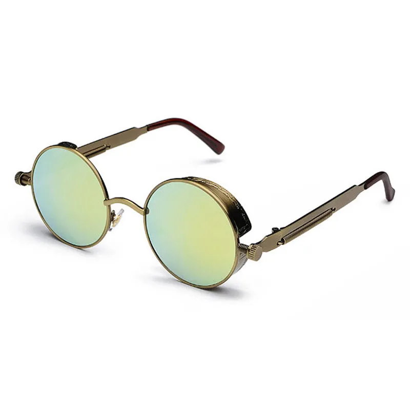 Óculos de sol steampunk redondo, de boa qualidade, masculino, feminino, envoltório de metal, óculos redondos, designer de marca, óculos de sol, espelho uv400208g