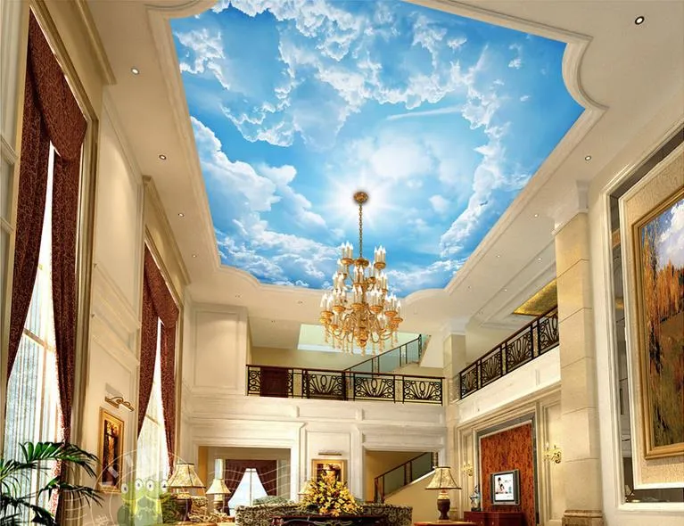 papel de parede 3d fantasy sunshine blue sky white clouds scenic art zenith fresco wallpapers 3d wall