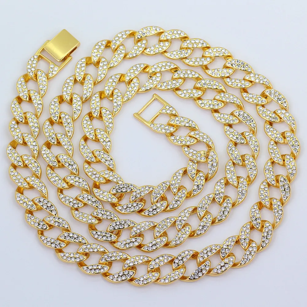 Full Diamond Cuban Necklace 18inch 20inch 24inch 30inch Bling Jewelry Necklace for Men Iced Out Miami Curb Cuban Link Chain288J