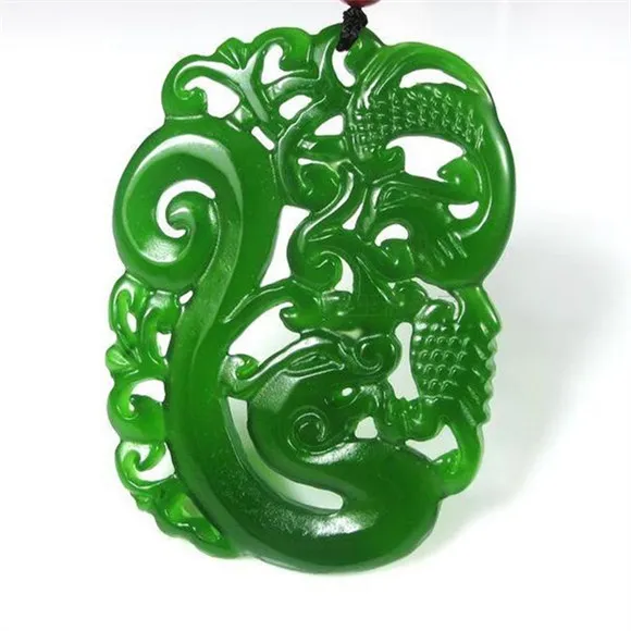 Novo jade natural china verde jade pingente colar amuleto dragão da sorte e estátua de phoenix coleção verão ornaments216t