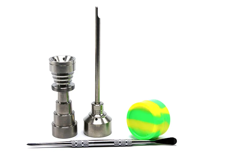 10mm & 14mm 18mm Adjustable Titanium Nails Set Glass Bong Tool Domeless GR2 Titanium Nail with Carb Cap Dab Tool Slicone Jar Dab Container