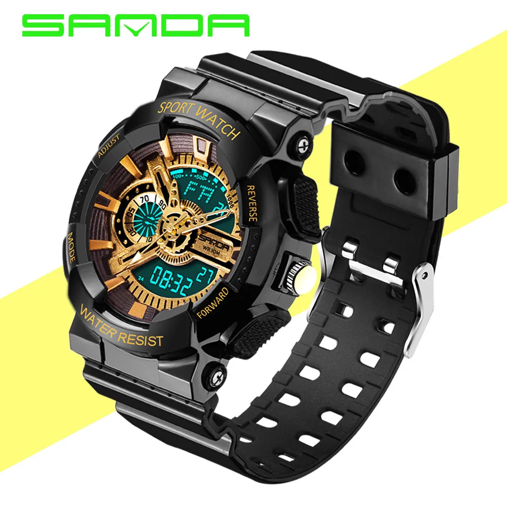 2018 Rushed Mens Led Digital Watch 새로운 브랜드 Sanda Watches G Style Watch 방수 스포츠 군사 충격 남성 Relojes Hombre229a