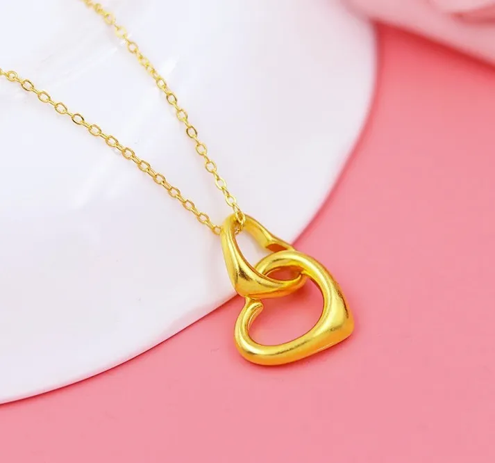 Gratis frakt ny 24k 18k gul guld hjärta hängsmycke locket halsband för kvinnor smycken mode halsband julklapp