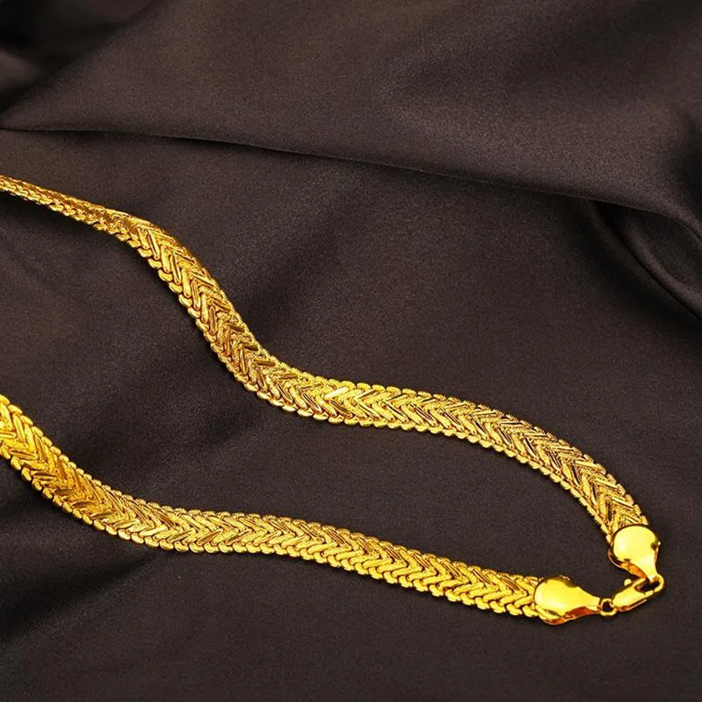 Visgraat ketting 18k geel goud gevuld klassieke heren ketting effen accessoires 23 6 inch lengte217Z