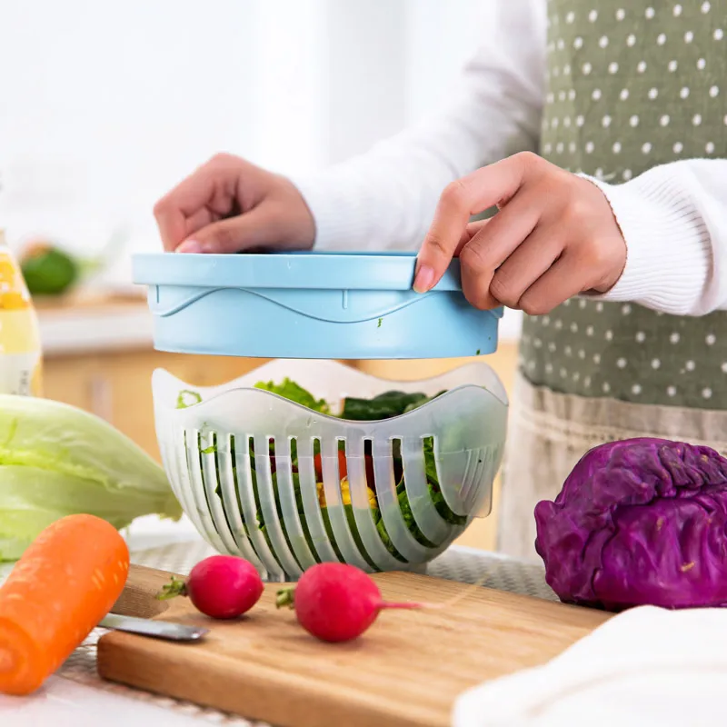 Bol à salade en plastique, trancheur de légumes coupés, bol de coupe de salade, bol de coupe de fruits et légumes, ménage 316b