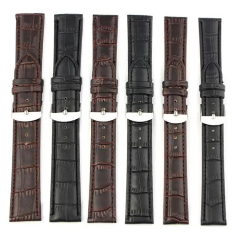 WatchBands Black Brown Leather Watch Strap Band äkta mjukt spänne -handledsersättning Passar Mens Relojes Hombre 14 16 18 20 22m1230p