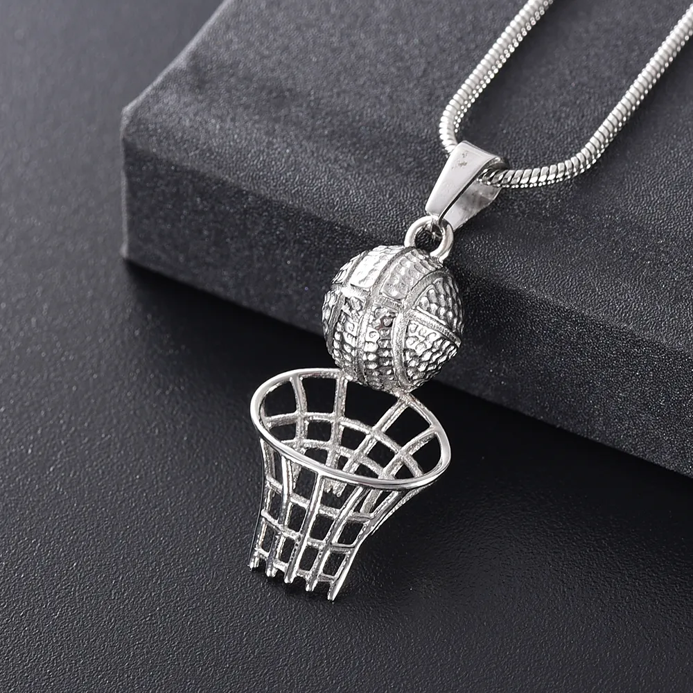 Collier commémoratif du joueur en acier inoxydable 316L, pendentif de crémation de basket-ball avec chaîne serpent, bijoux souvenir d'urne funéraire fo2226