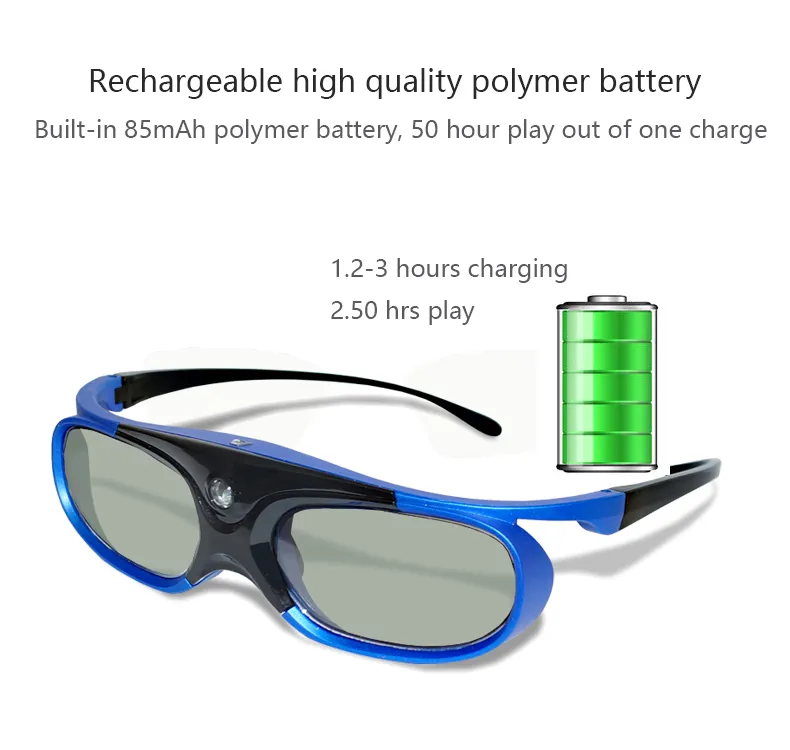 Occhiali 3D Active Shutter DLP LINK all'ingrosso con occhiali ricaricabili 96-144Hz Tutti] Proiettori 3D pronti 10 pezzi / lotto