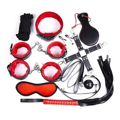 gelugee 10 Pièces BDSM Bondage Restraint Kit Set Jouets Sexuels En Cuir pour Couples Flirt Adulte Esclave Jeu Produit de Sexe Y18100702